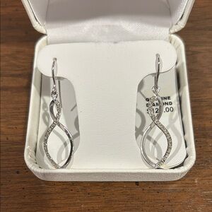 Platinum over sterling silver diamond accent infinity dangle earrings